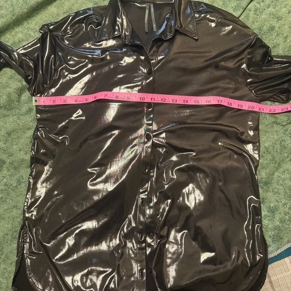 By Anthropologie Metallic Gunmetal Blouse - XS - Picture 7 of 9